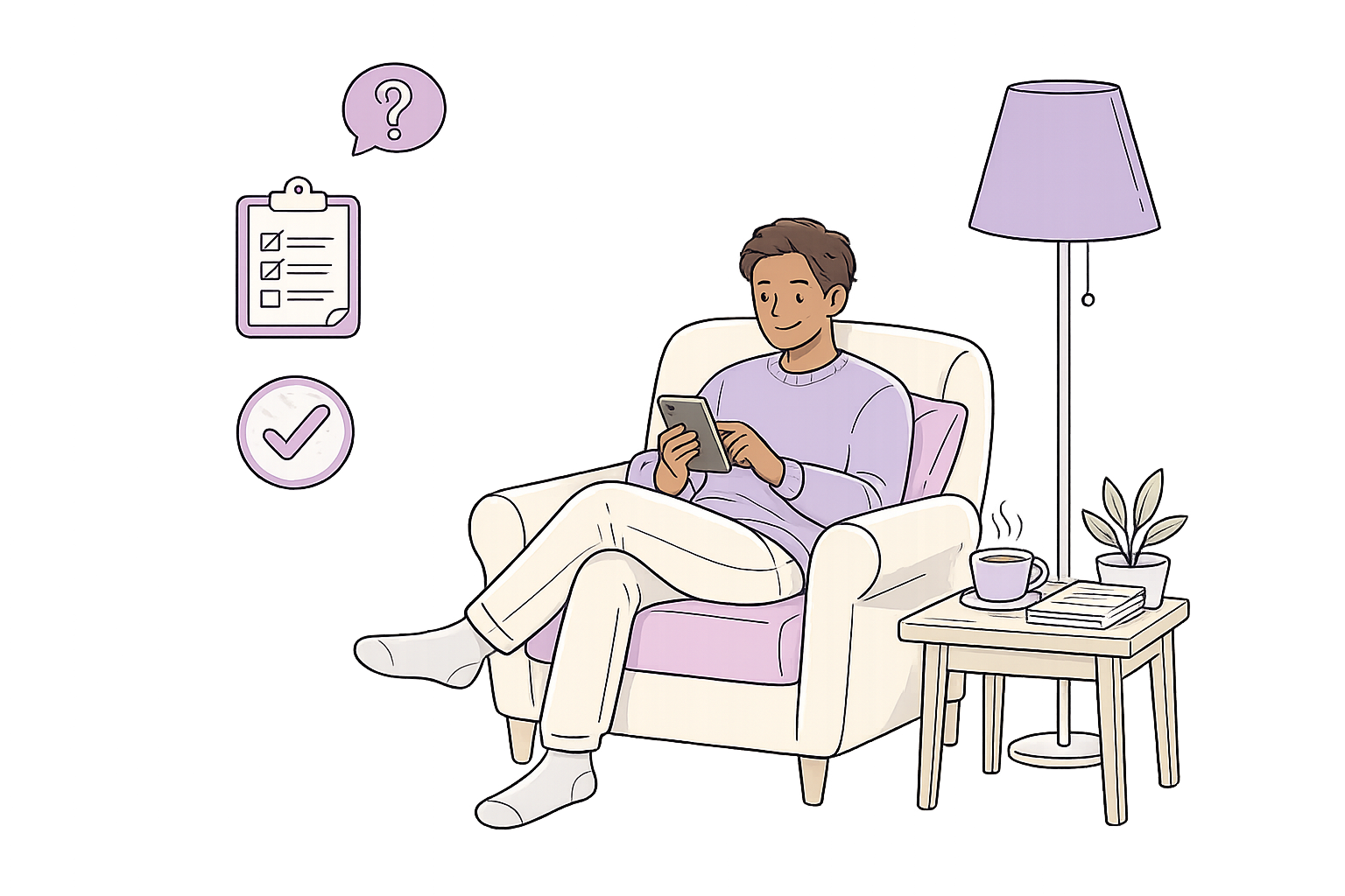 Person comfortably managing tasks from home